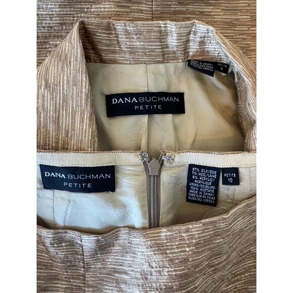 Dana Buchman Petite Silk Wool Formal Gold Skirt Suit 8P 10P Medium jacket set - Picture 9 of 13